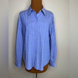 Chico’s Design Blue Striped Button-Up Shirt Long Sleeves Size Large